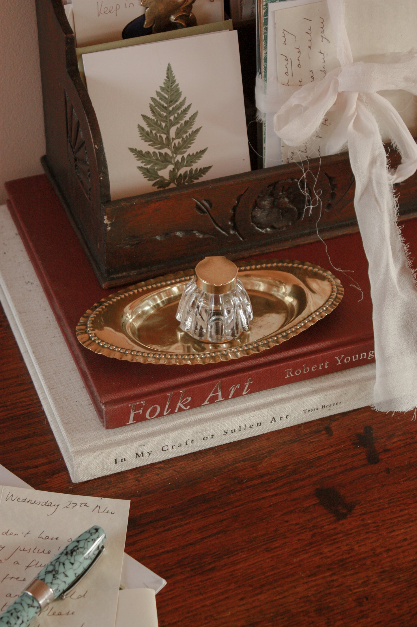 Vintage ink well and brass dish