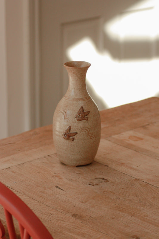 Vintage studio pottery vase with dove design