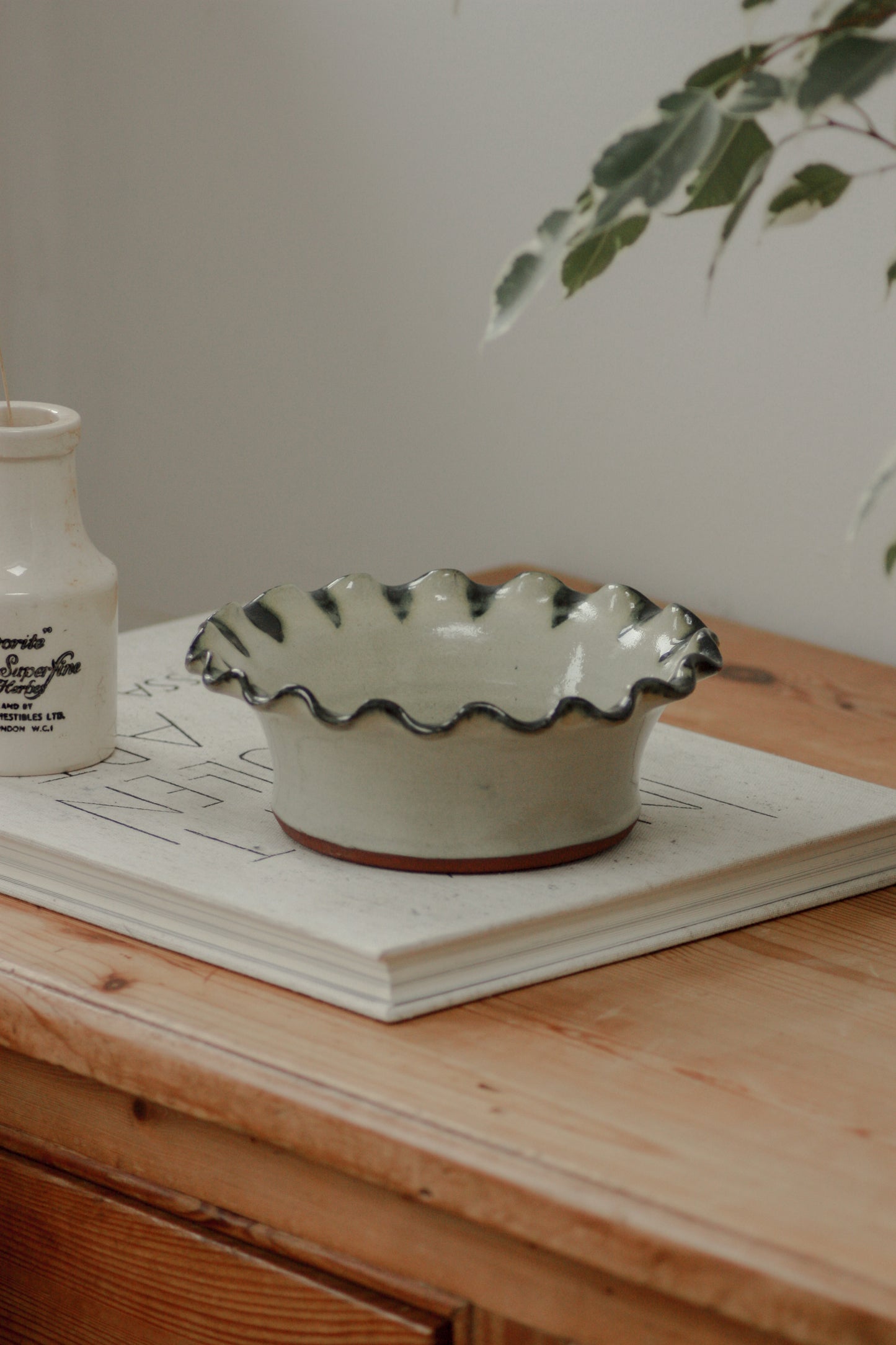 Vintage ruffle rim studio pottery bowl