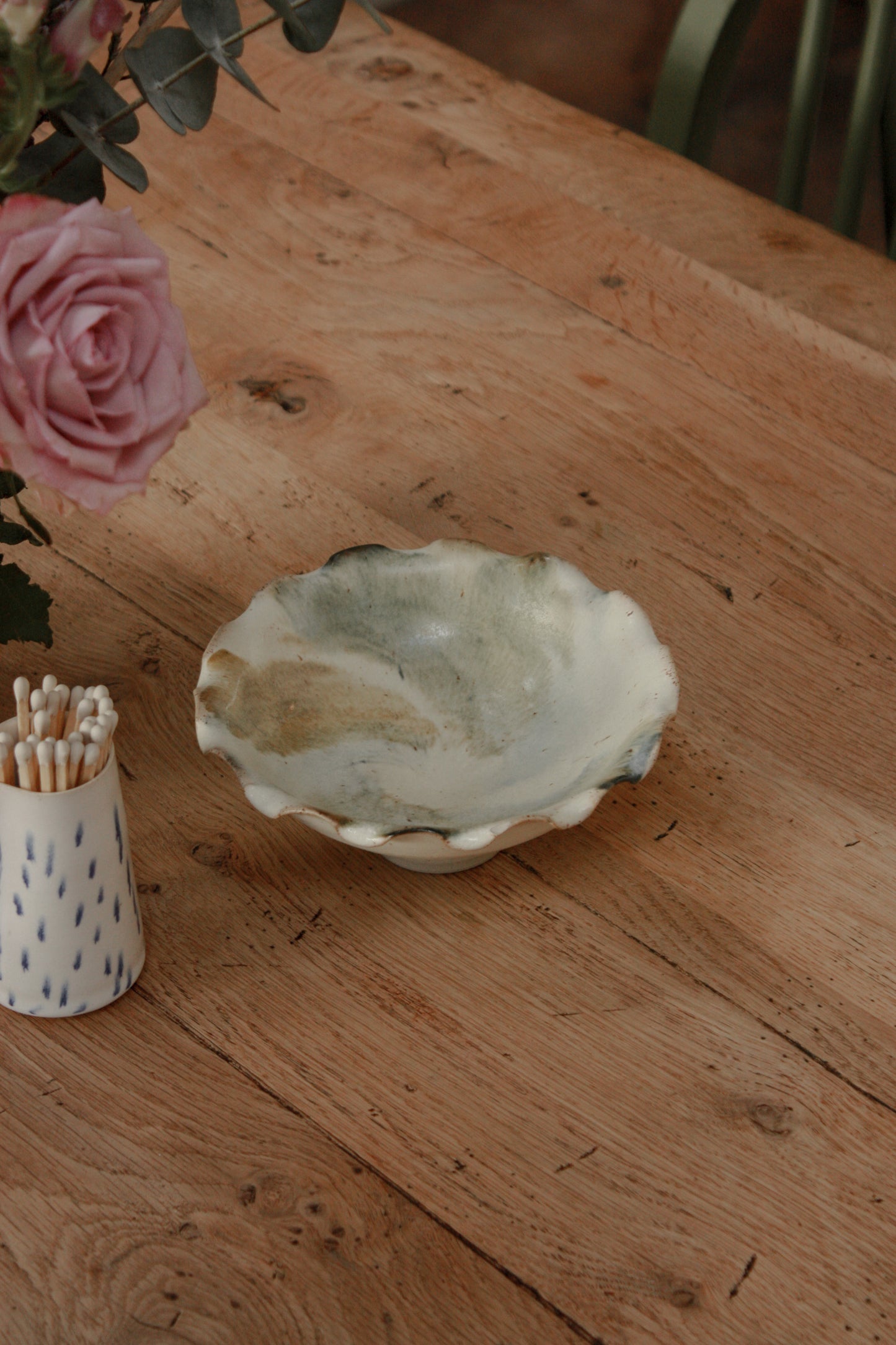 Studio pottery ruffle rim bowl