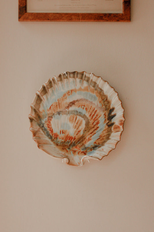 Vintage art pottery terracotta shell dish