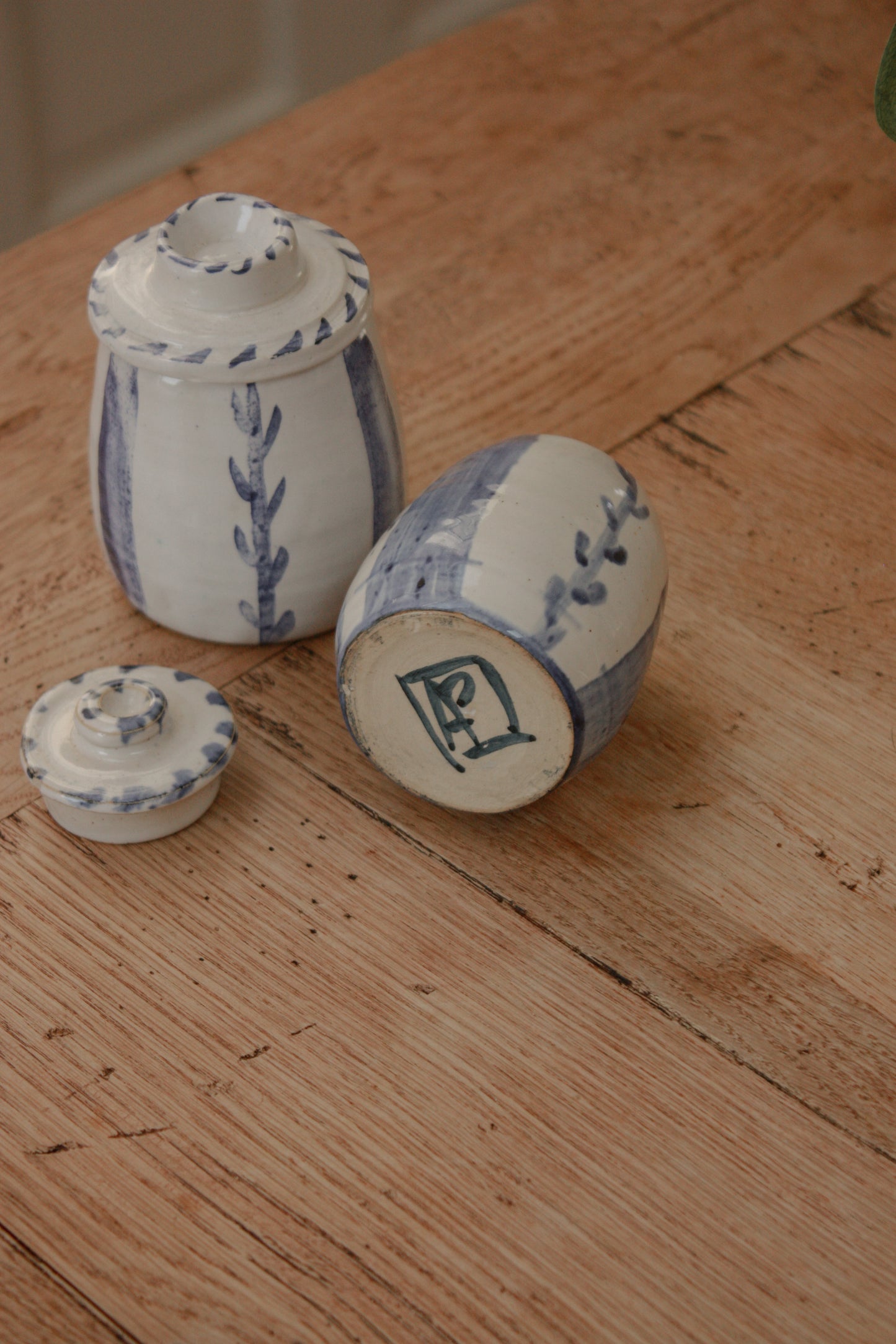 Vintage art pottery lidded pots - set of two