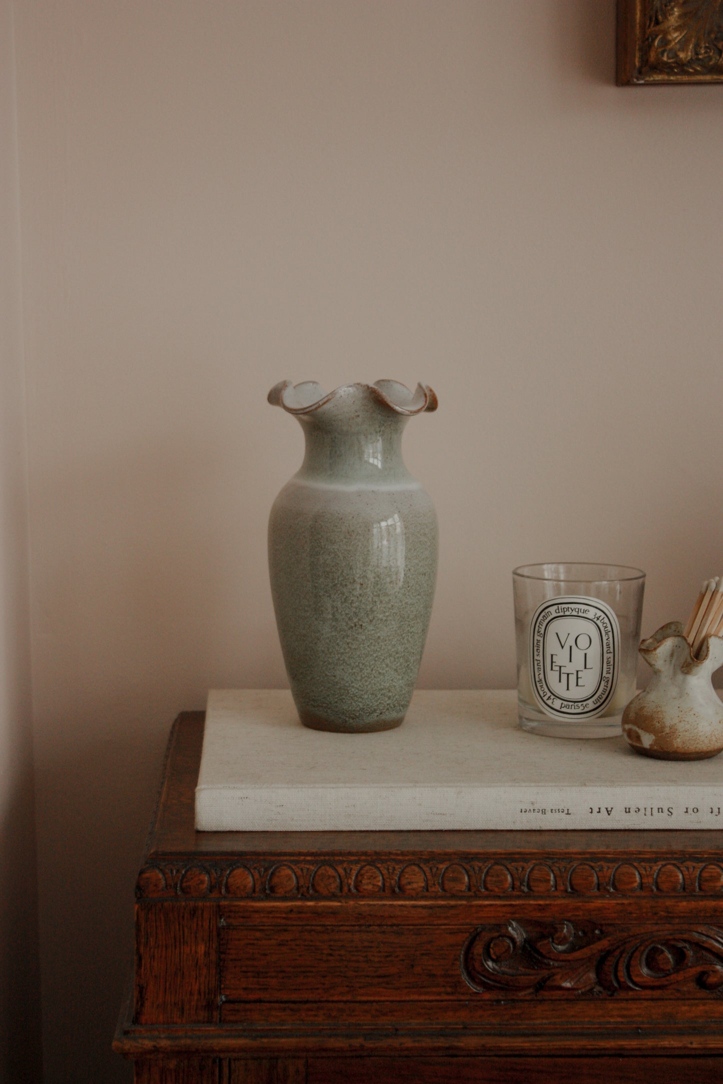 Vintage studio pottery ruffle rim pot