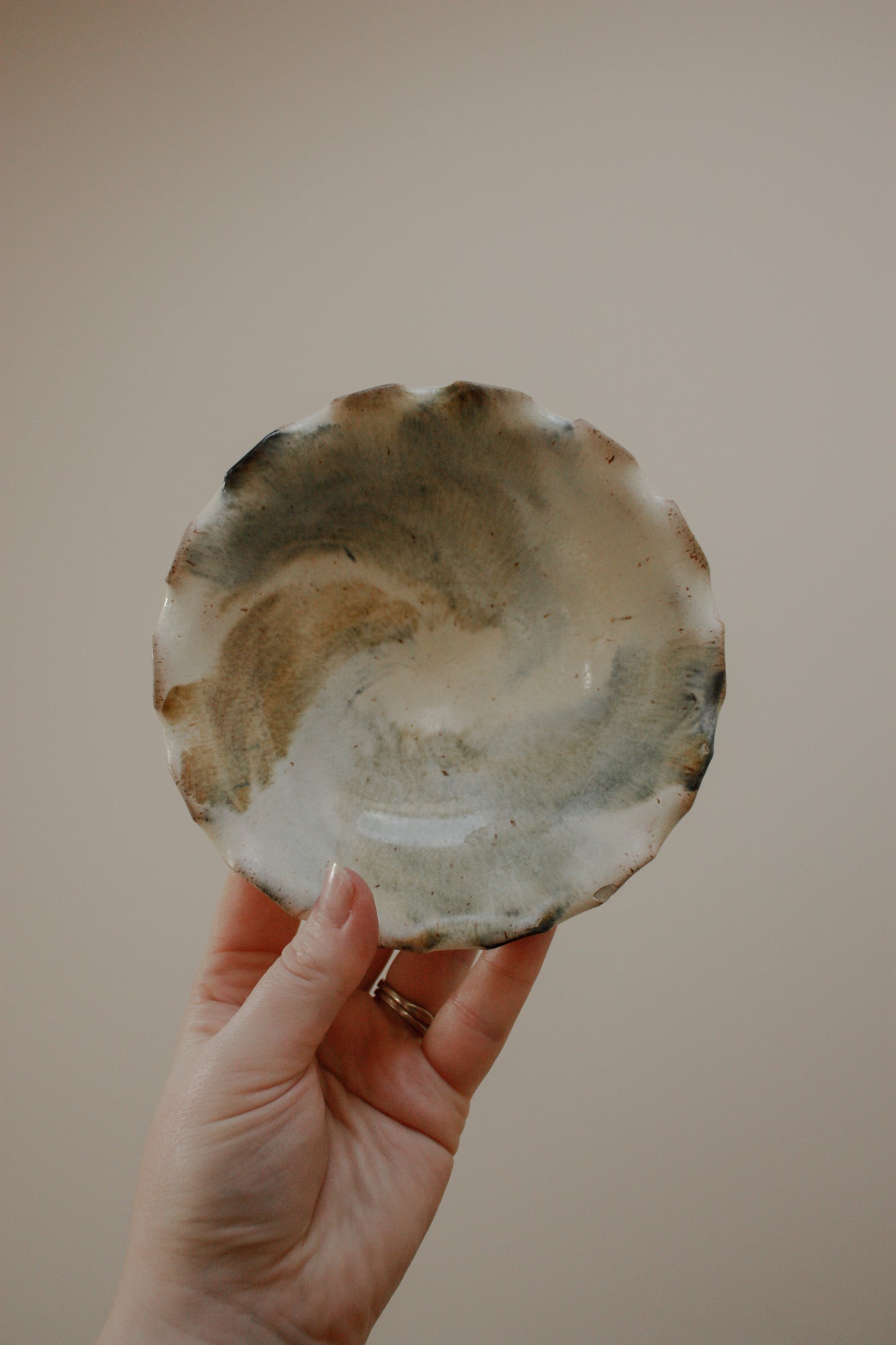 Studio pottery ruffle rim bowl