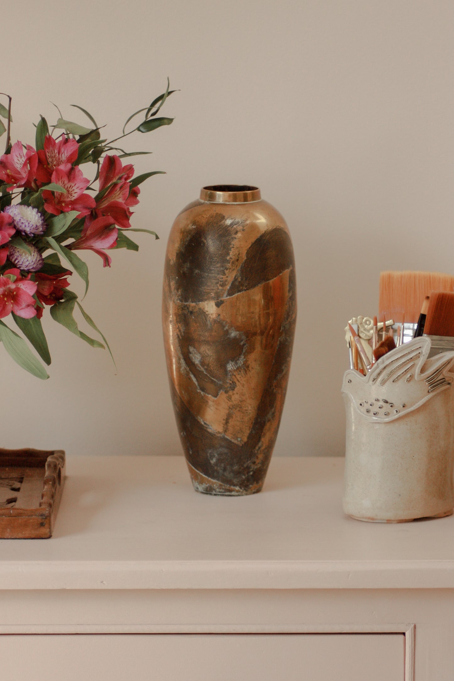 Vintage midcentury tall brass pot