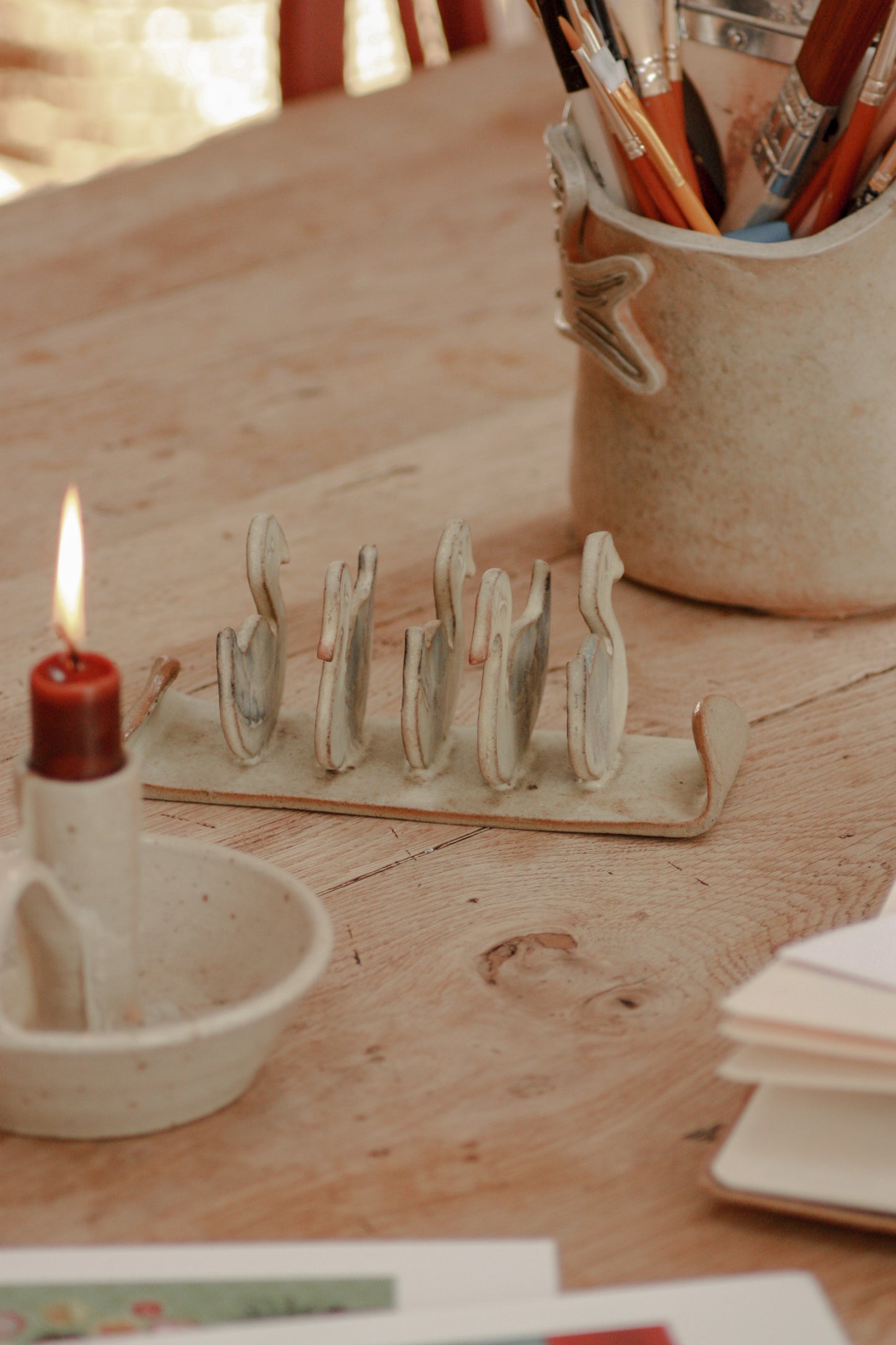 Vintage studio pottery duck toast rack / letter rack
