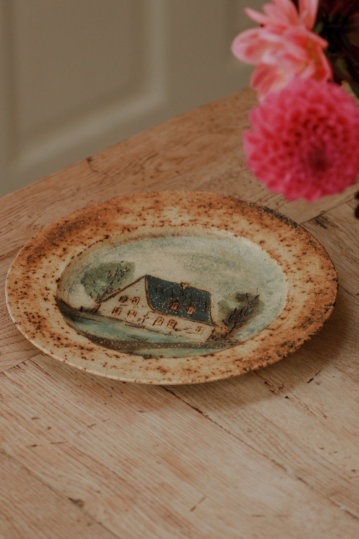 vintage art pottery wall plate - Hubert Du Roscoat