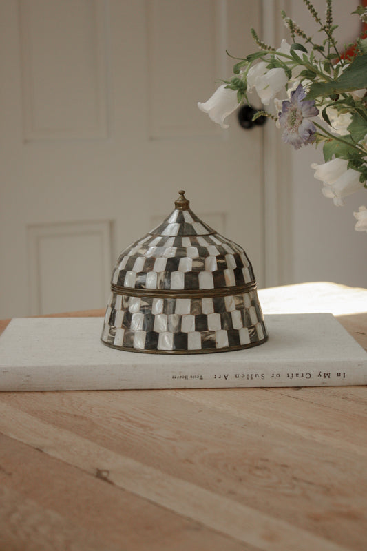 Vintage brass and mother of pearl inlay pot