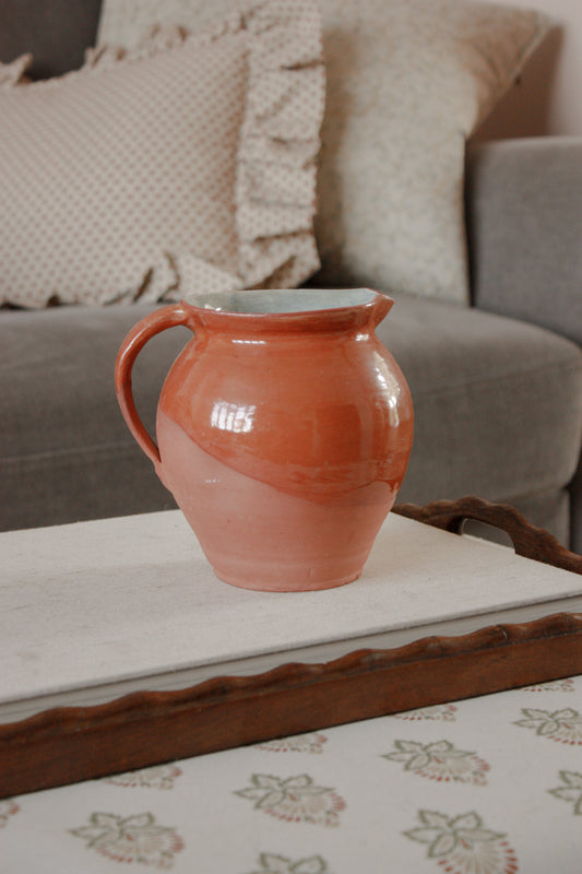 Vintage Cornish studio pottery jug with blue glaze
