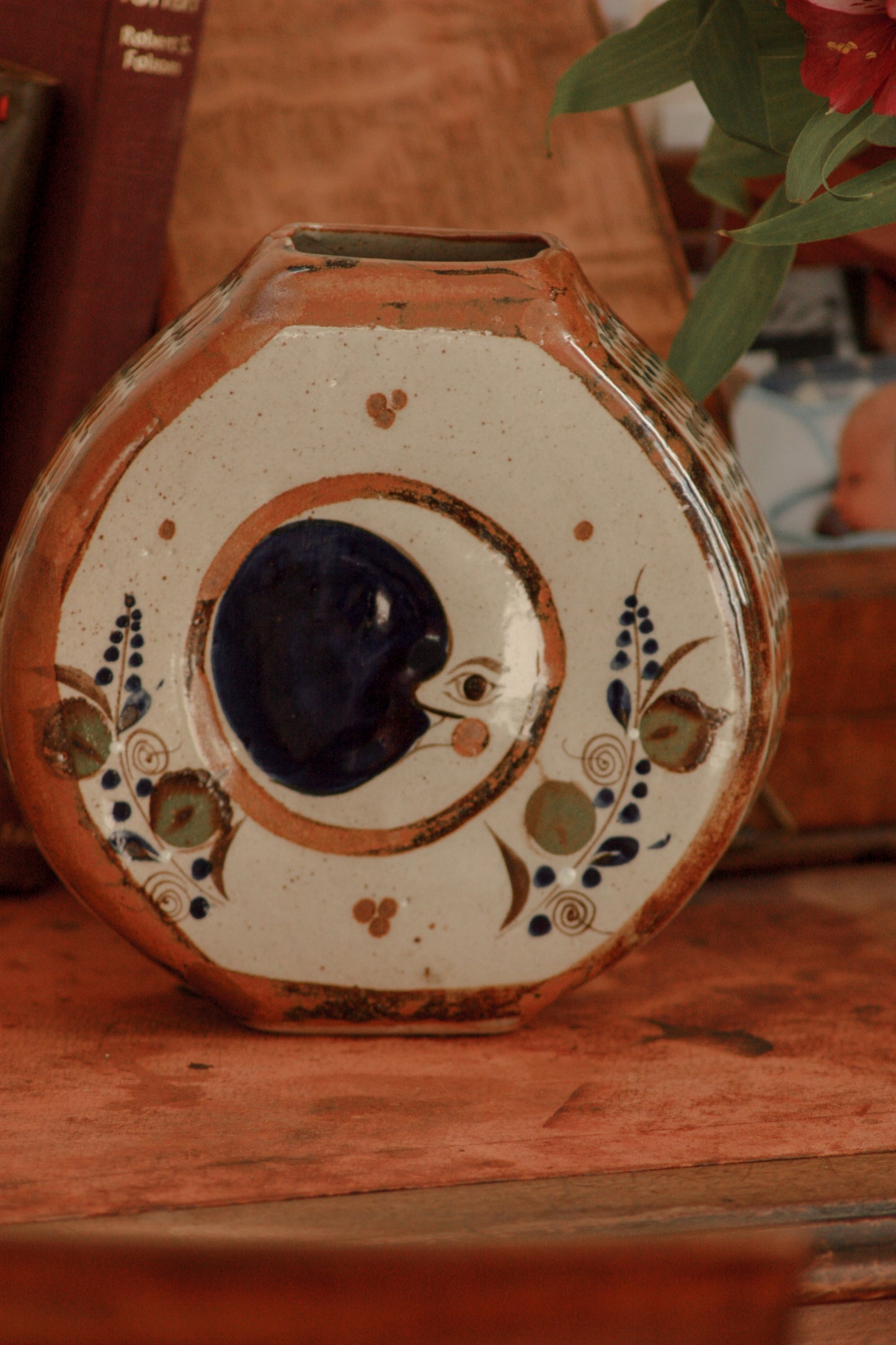 Vintage Mexican Tonala celestial vase - sun & moon