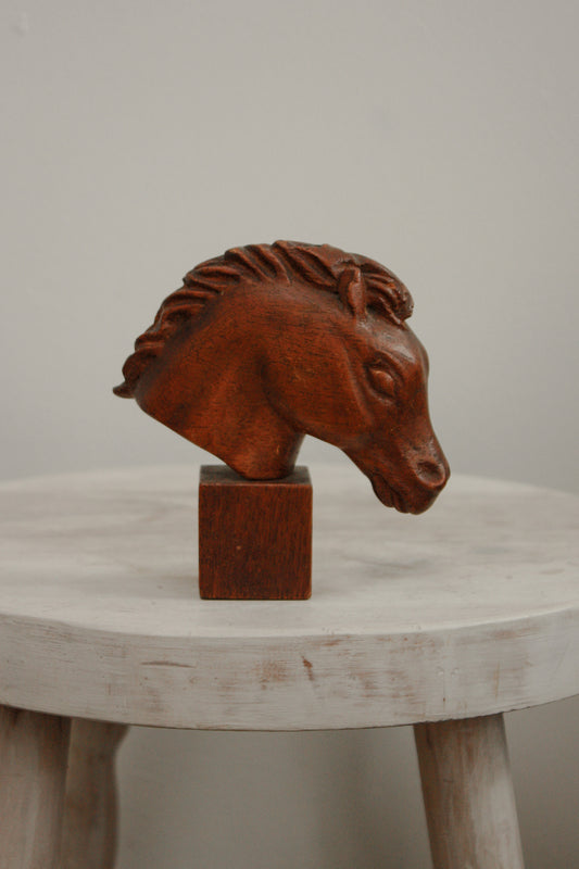 Vintage wooden hand carved horse sculpture