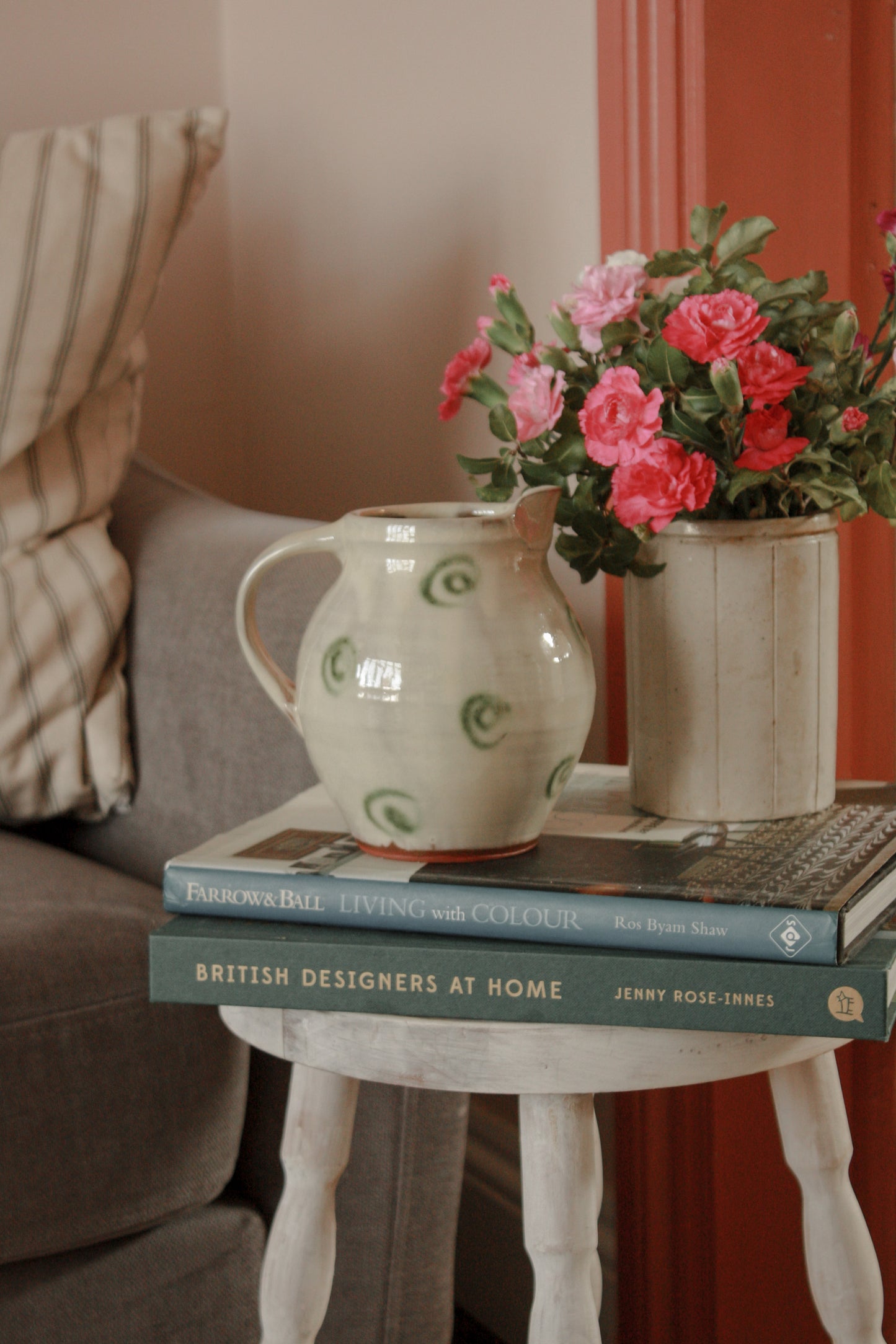 Vintage art pottery jug with swirl design