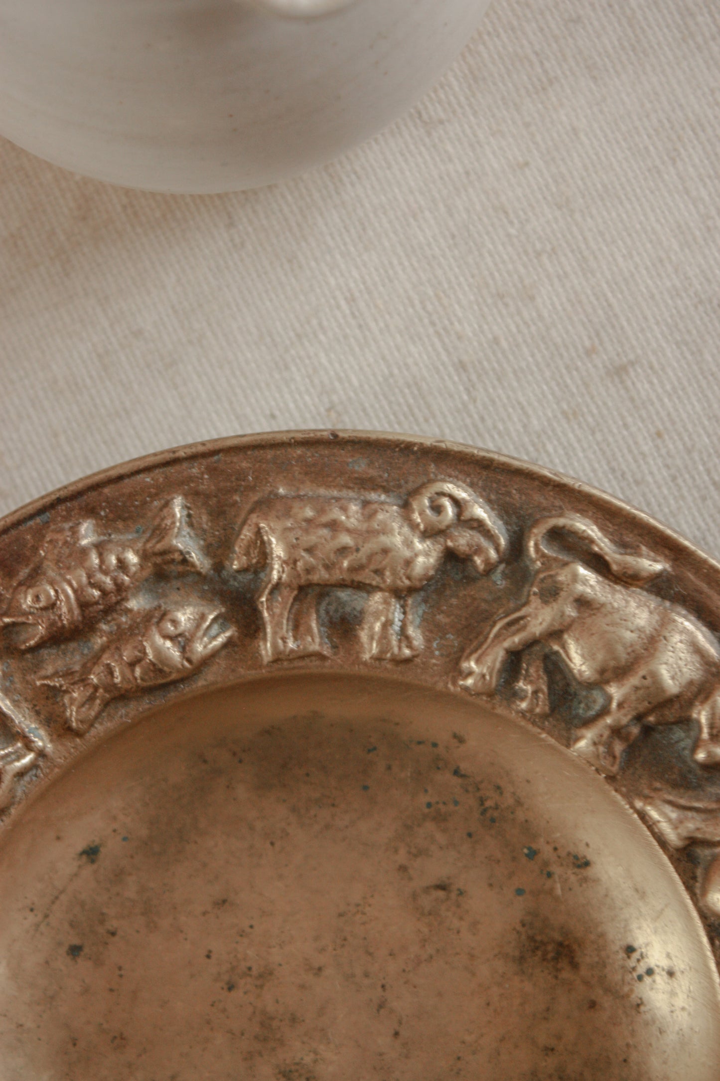 Vintage mid-century solid bronze zodiac bowl