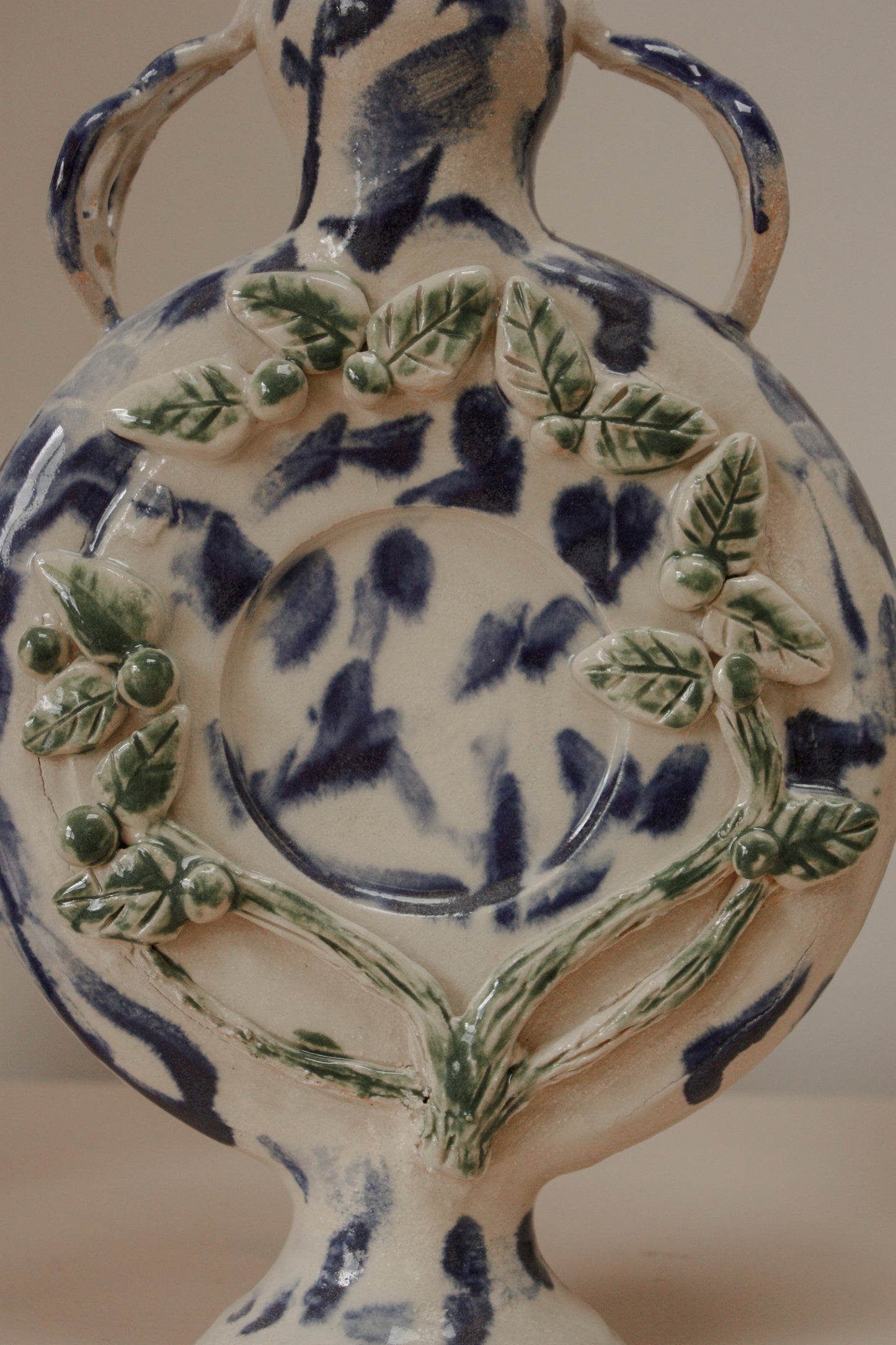 Large art pottery decorative double handled vessel