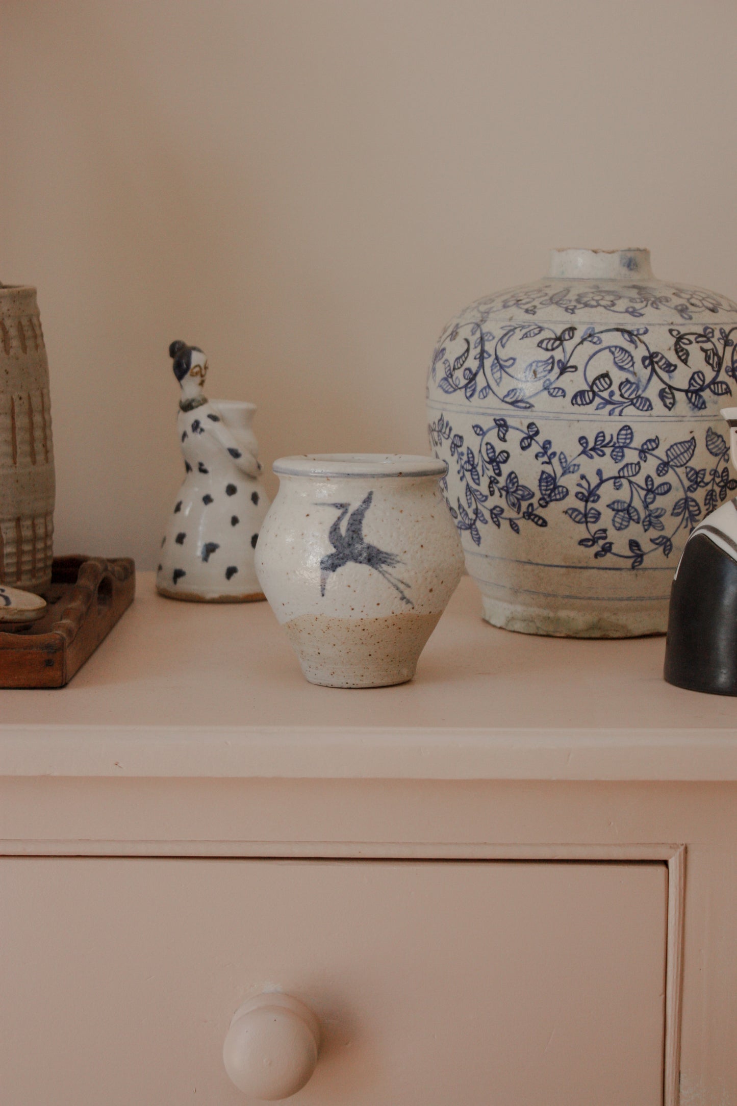 Handpainted Crane studio pottery vessel