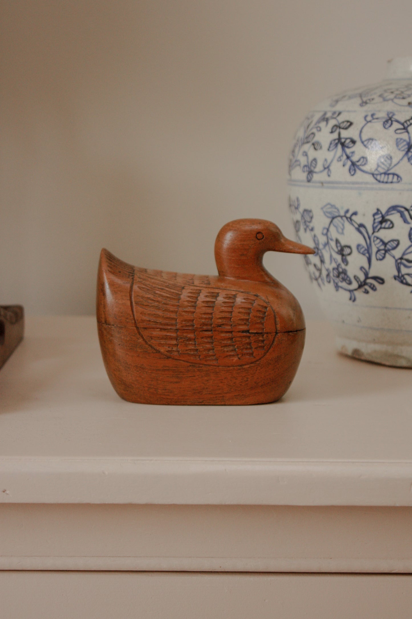Vintage hand carved wooden duck box (medium)