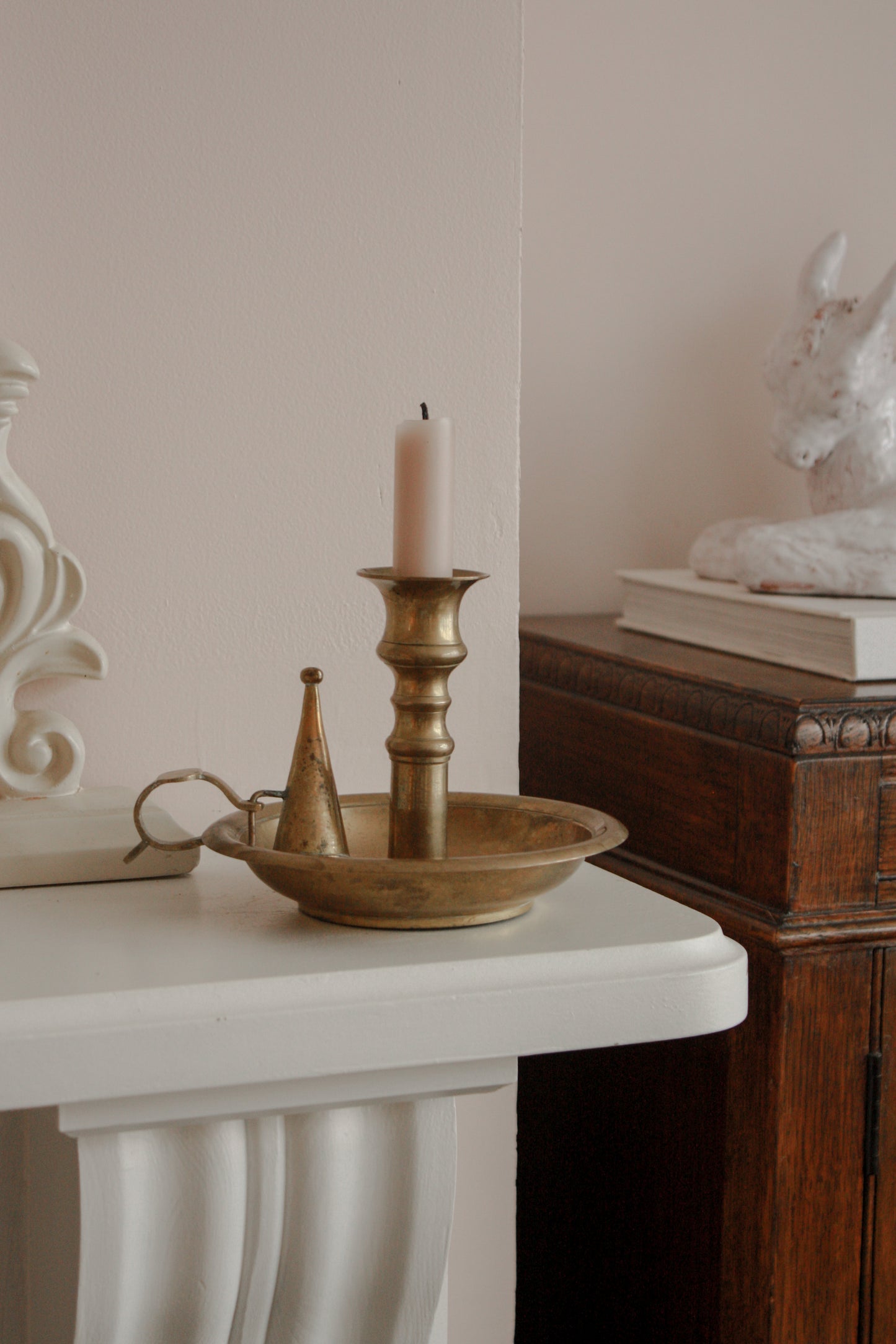 Large vintage brass candleholder with snuffer