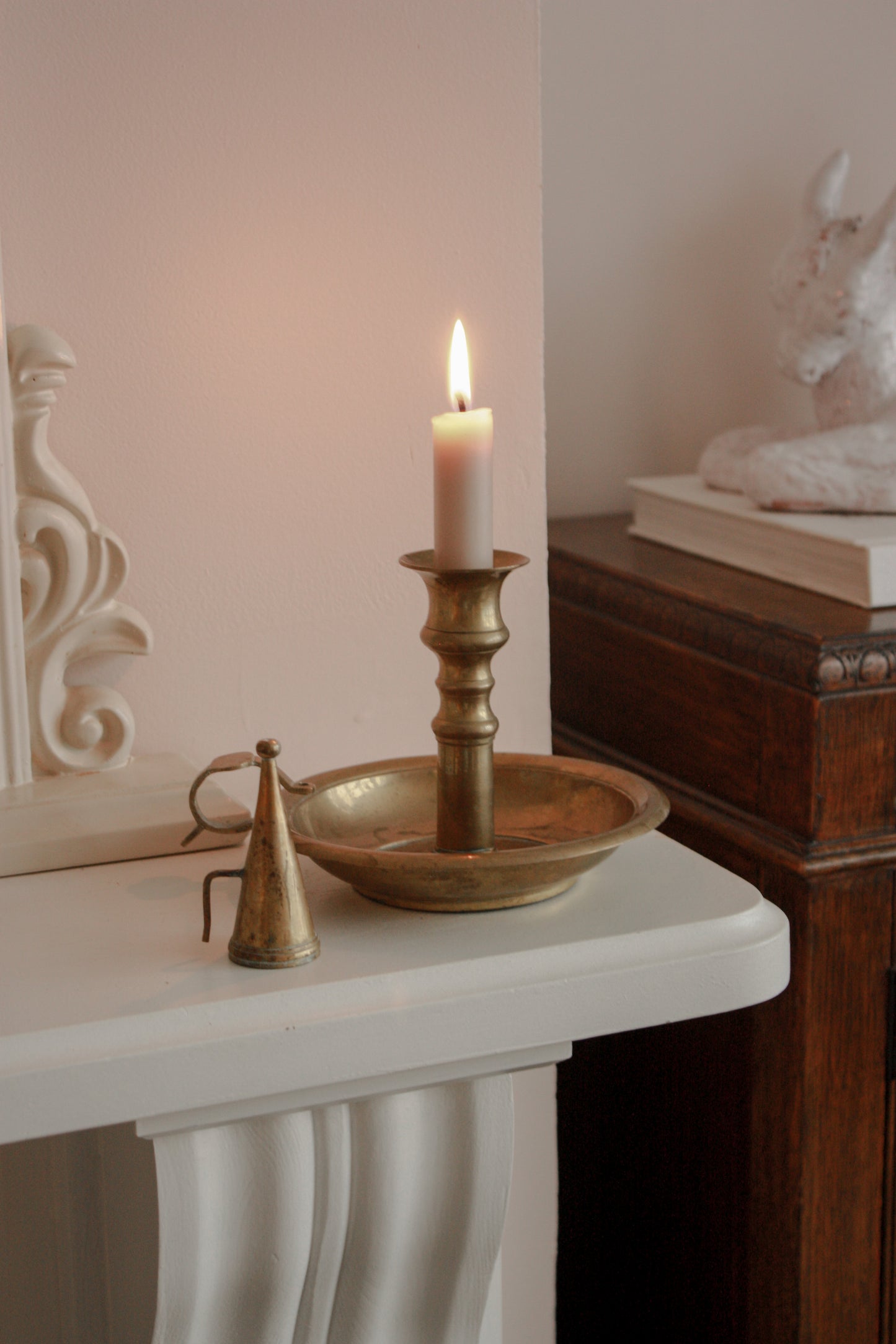 Large vintage brass candleholder with snuffer