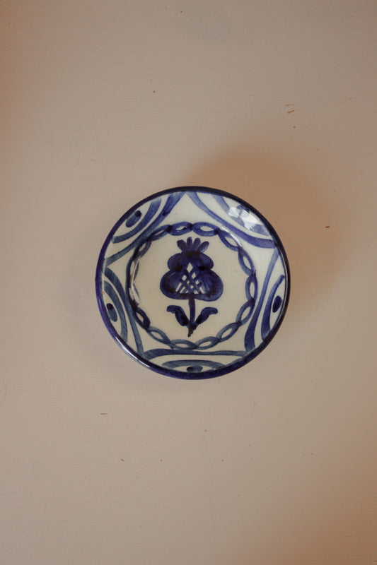 Vintage hand painted blue and white pin dish