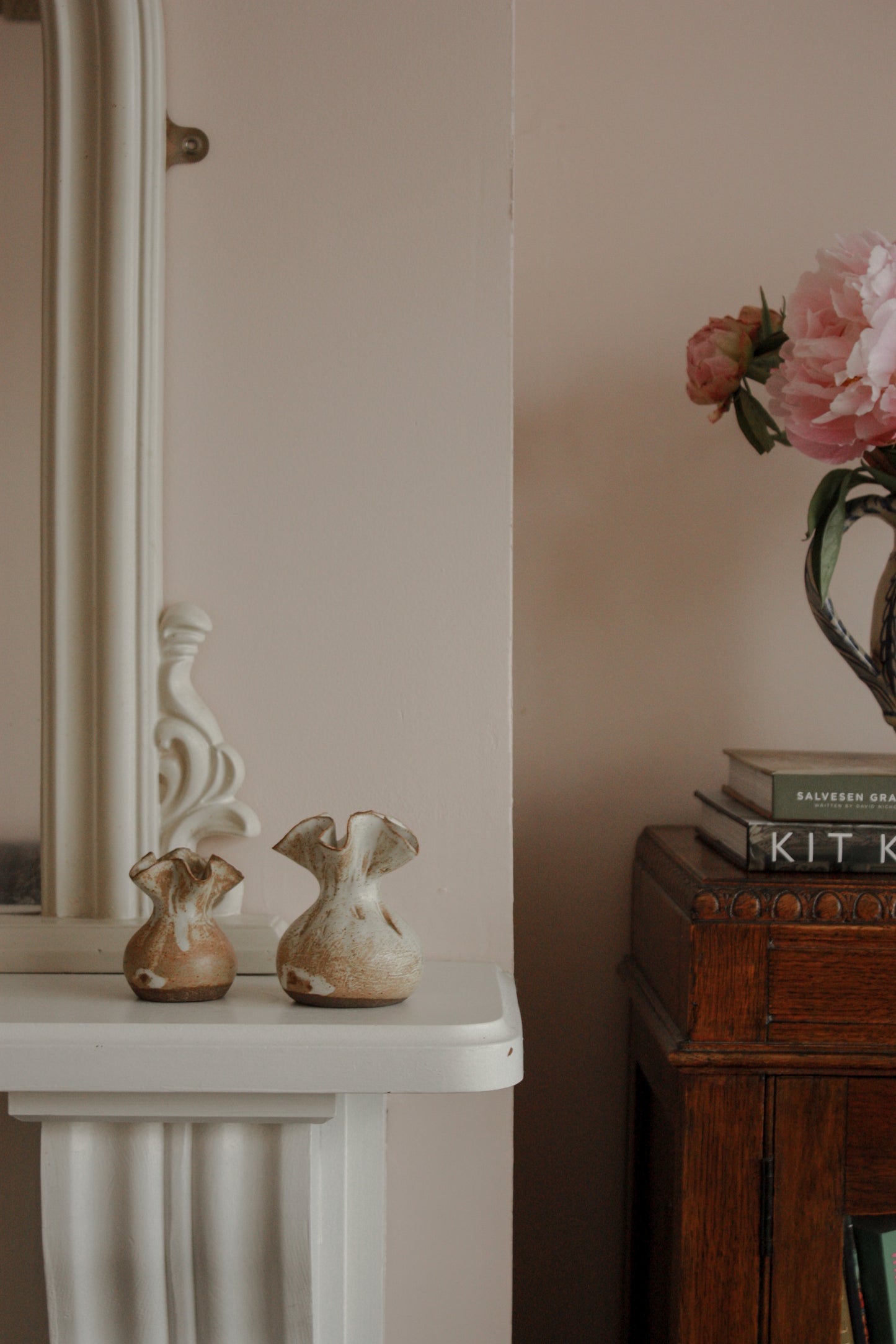 Pair vintage sculptural ruffle rim bud vases