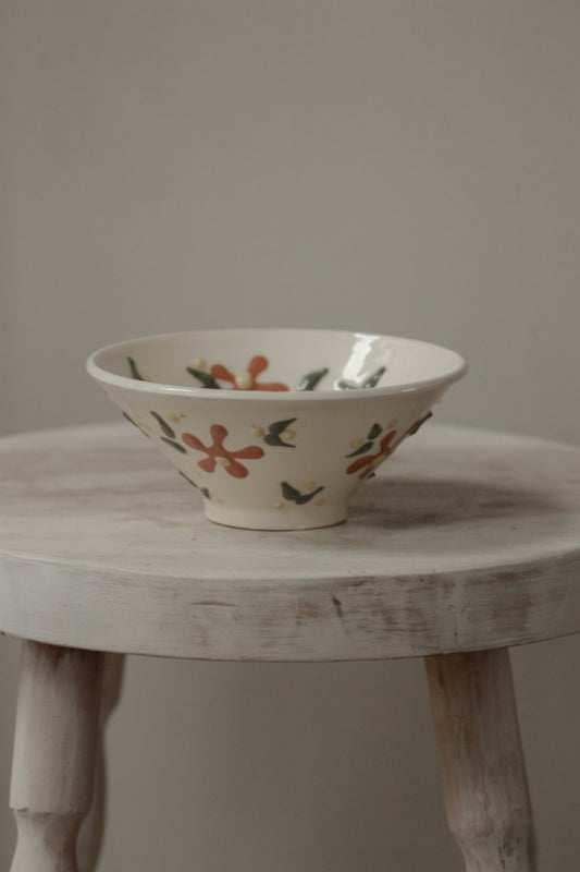 Vintage studio pottery decorative bowl in floral design