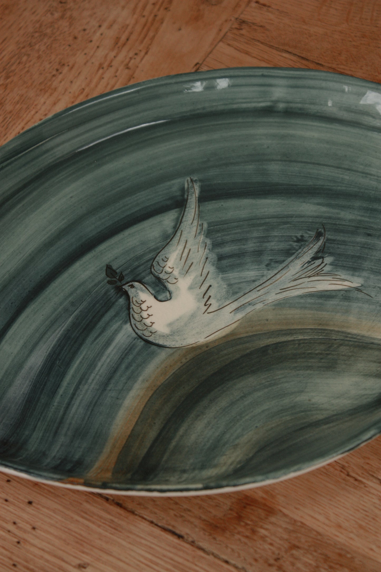 Vintage hand painted art pottery plate - dove