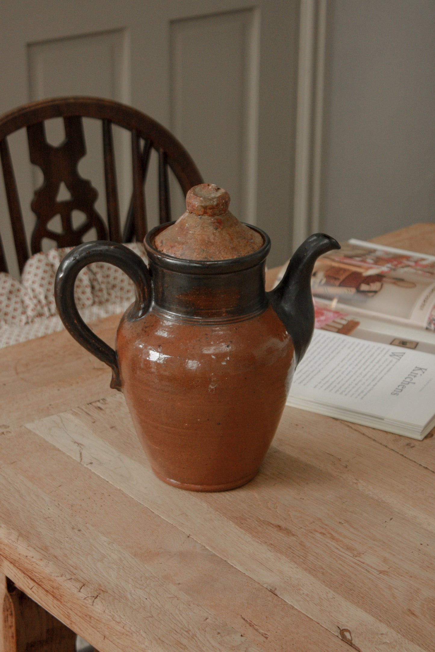 Vintage large French stoneware coffee pot