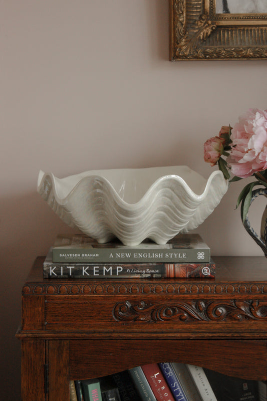 Handcrafted ceramic giant oyster shell bowl