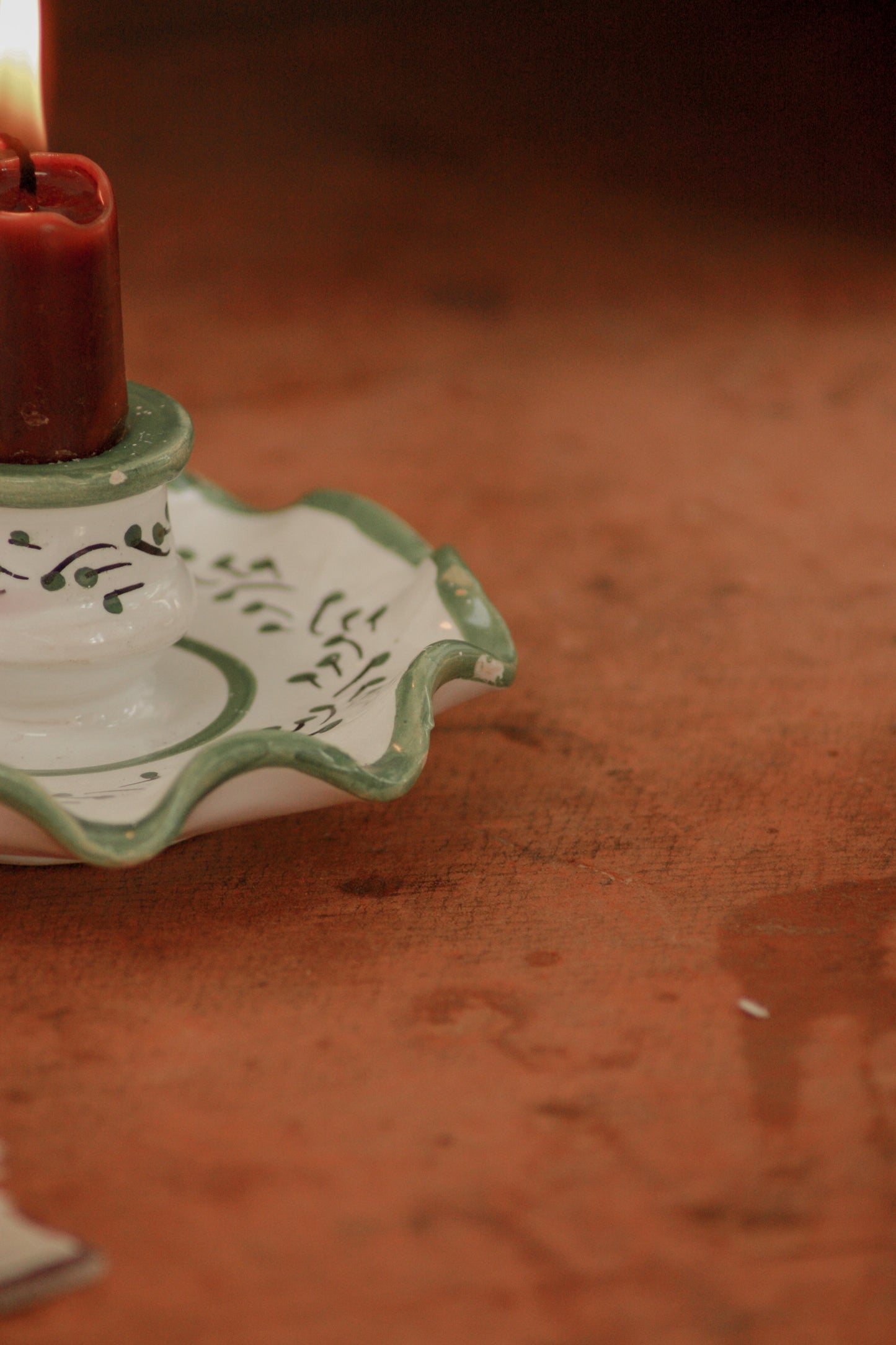 Vintage ruffle rim pottery candleholder chamberstick