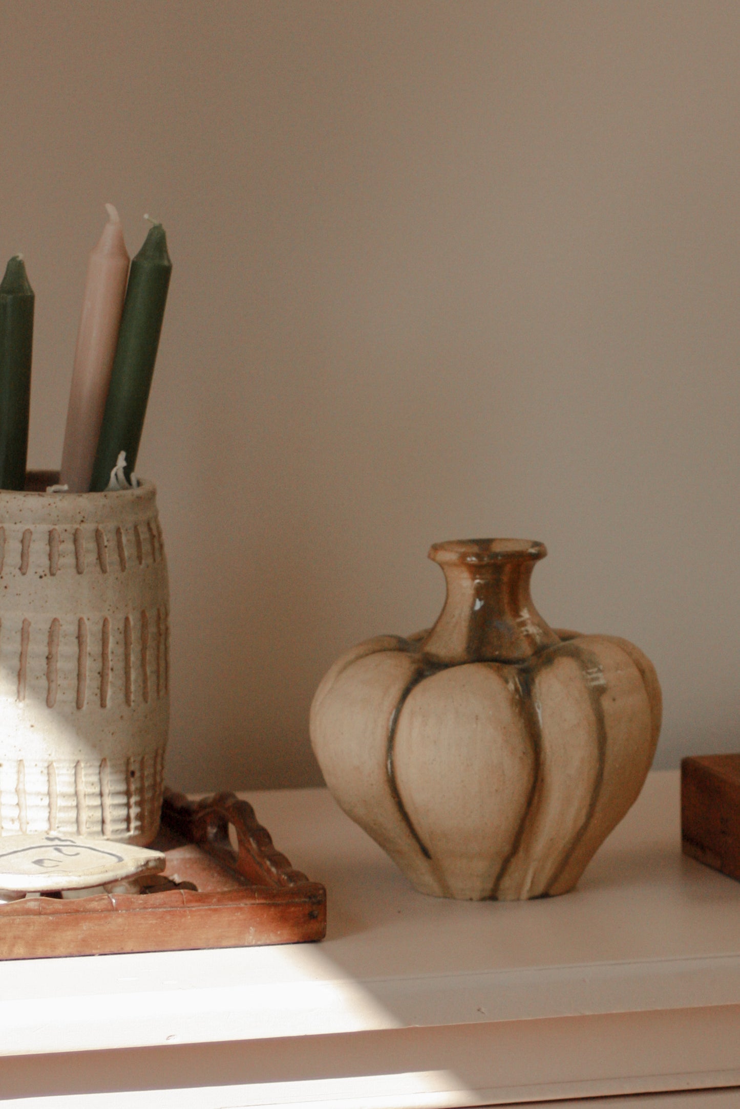 Vintage studio pottery drip glaze gourd pot