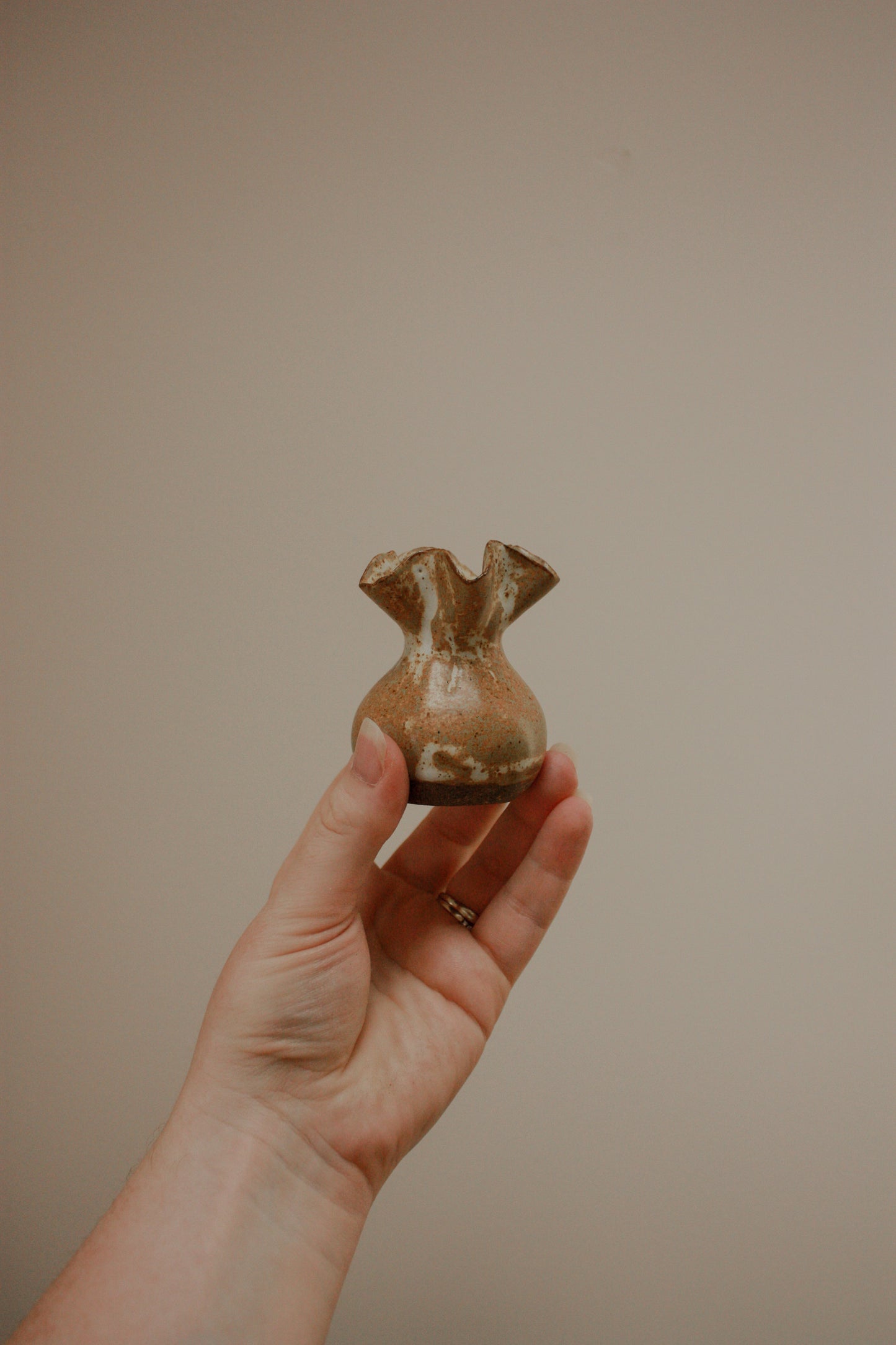 Pair vintage sculptural ruffle rim bud vases
