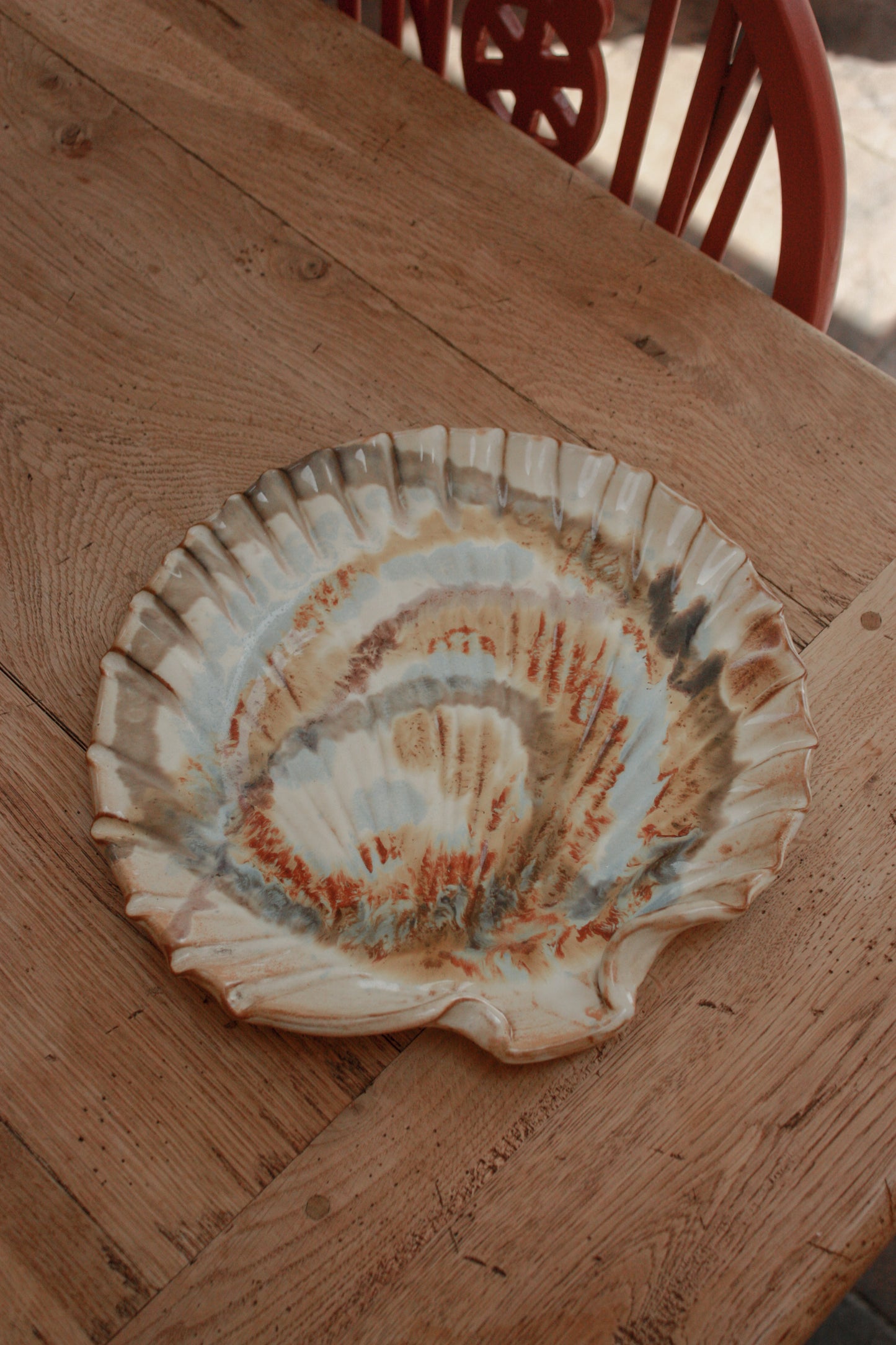 Vintage art pottery terracotta shell dish