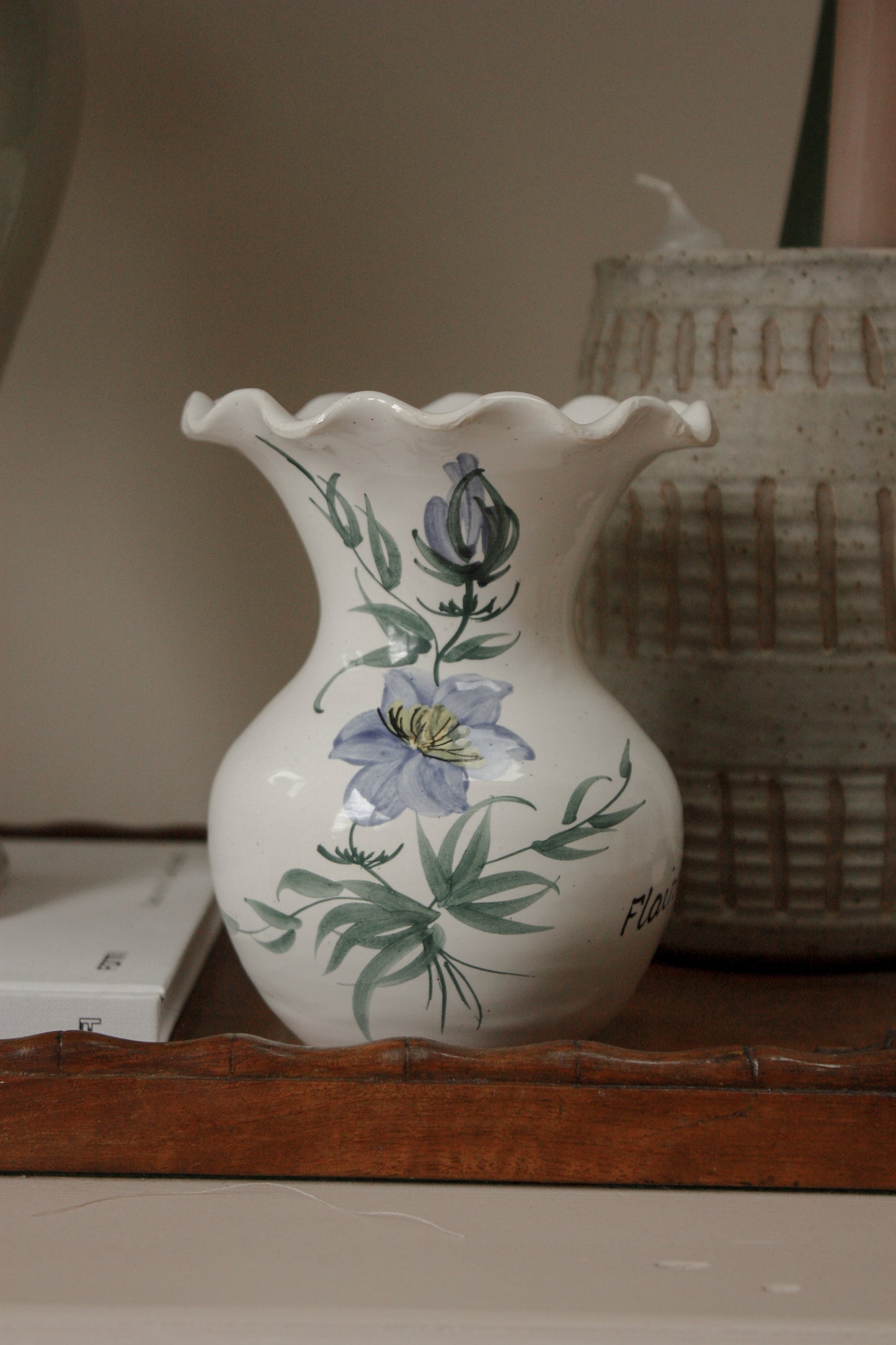 Vintage hand painted French ruffle rim pot