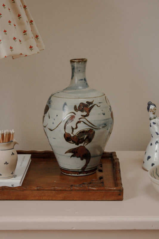 Vintage abstract mermaid studio pottery vessel