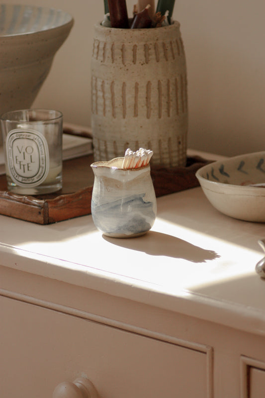 Contemporary studio art pottery cliff scene creamer