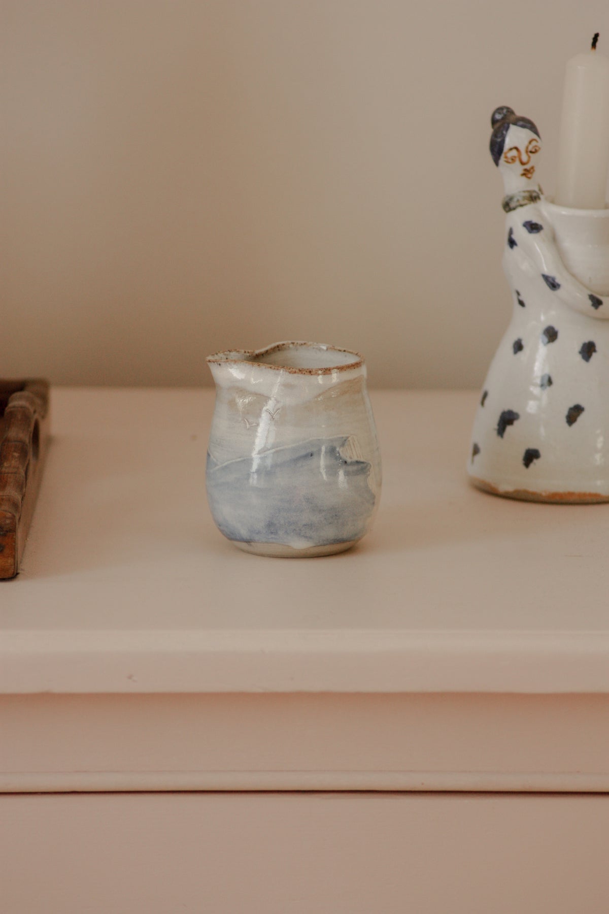Contemporary studio art pottery cliff scene creamer