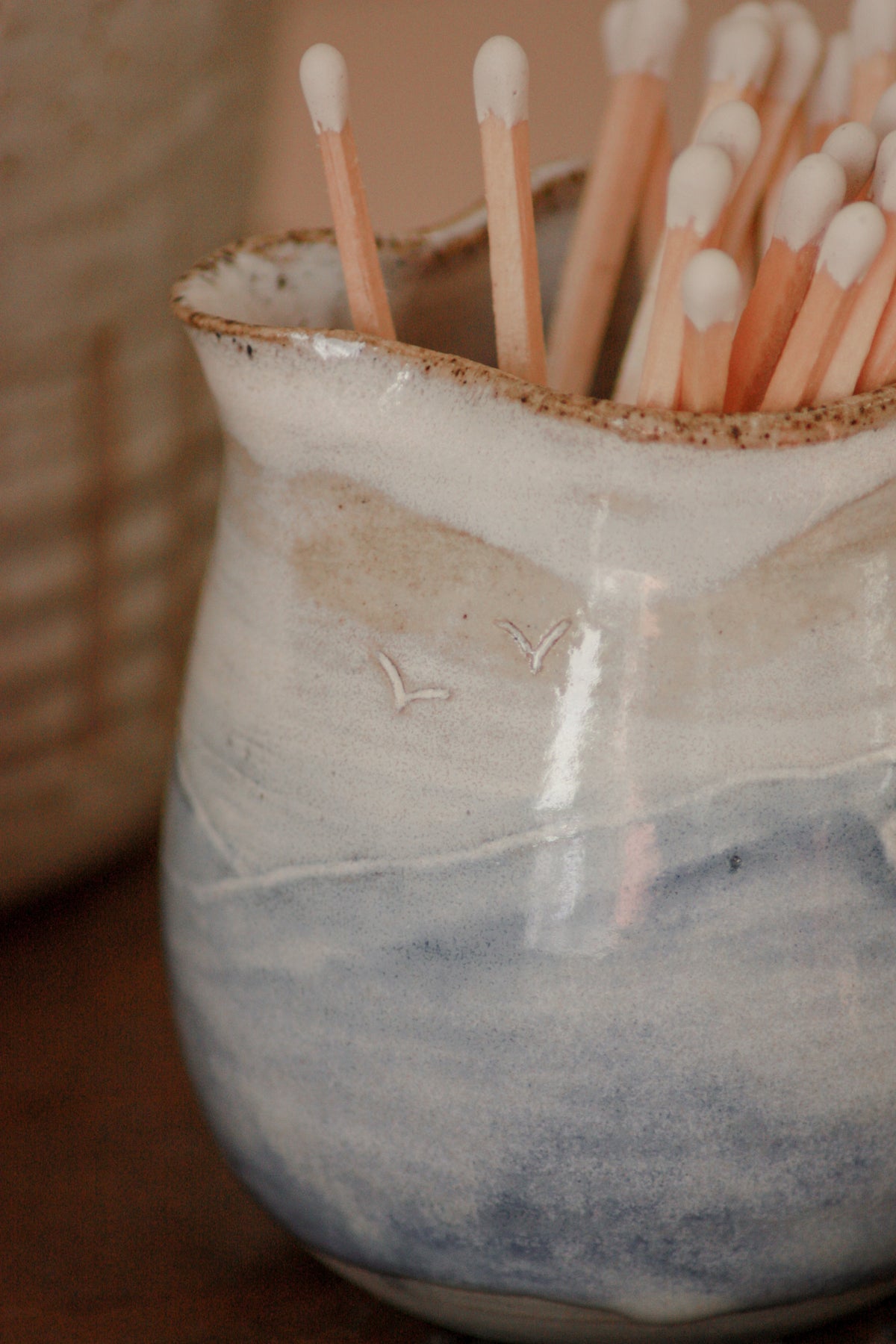 Contemporary studio art pottery cliff scene creamer