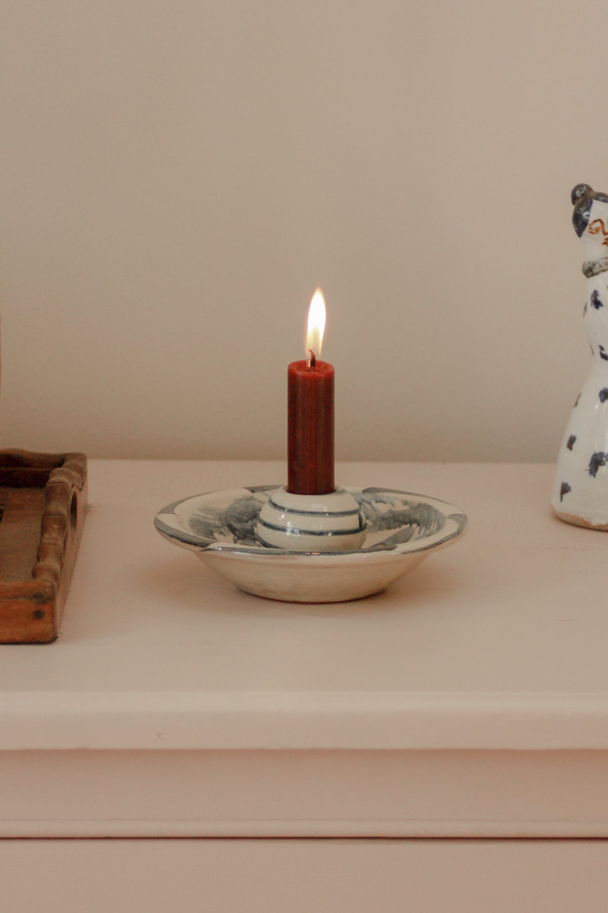 Vintage terracotta slip glaze candleholder