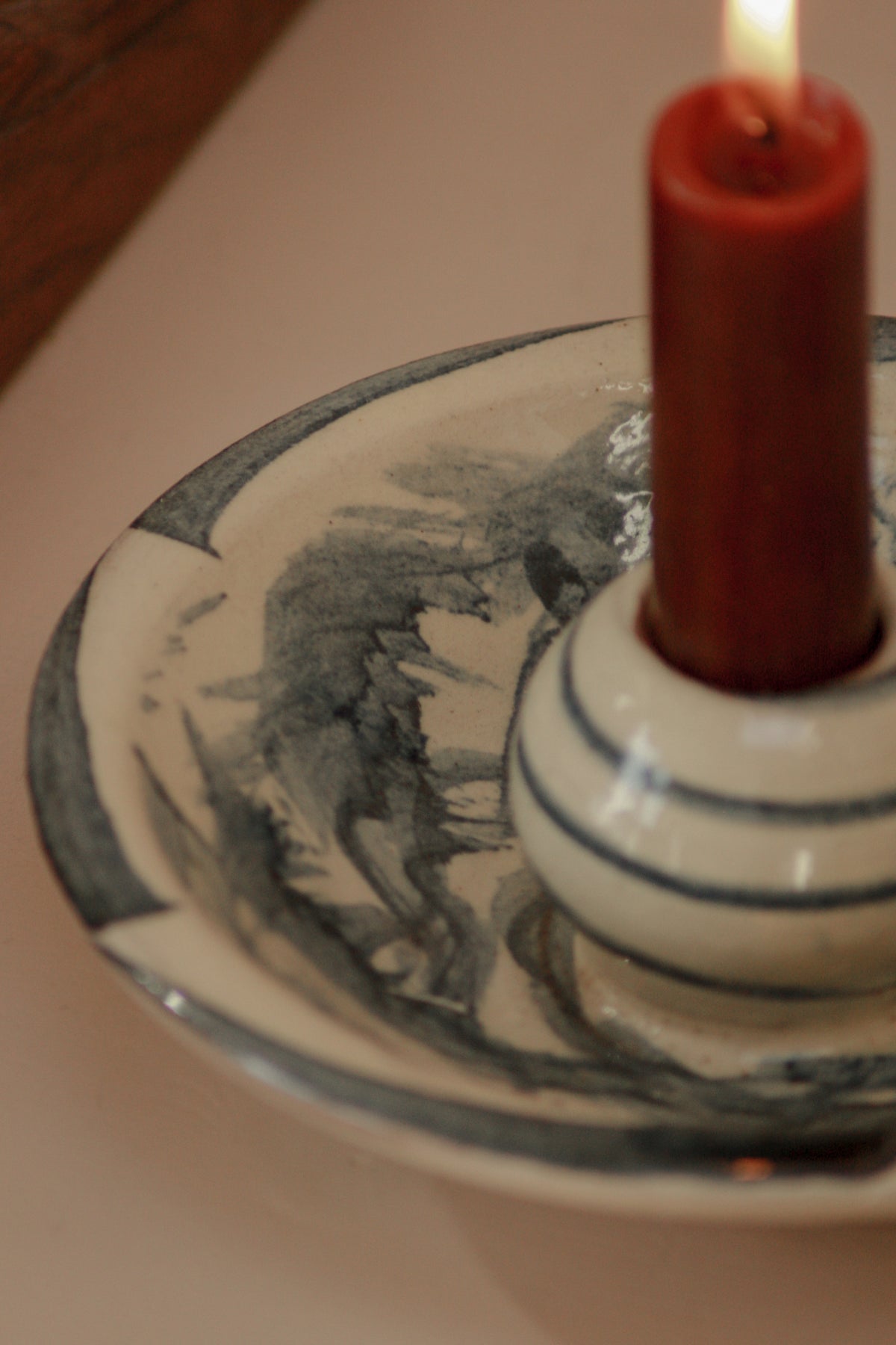 Vintage terracotta slip glaze candleholder