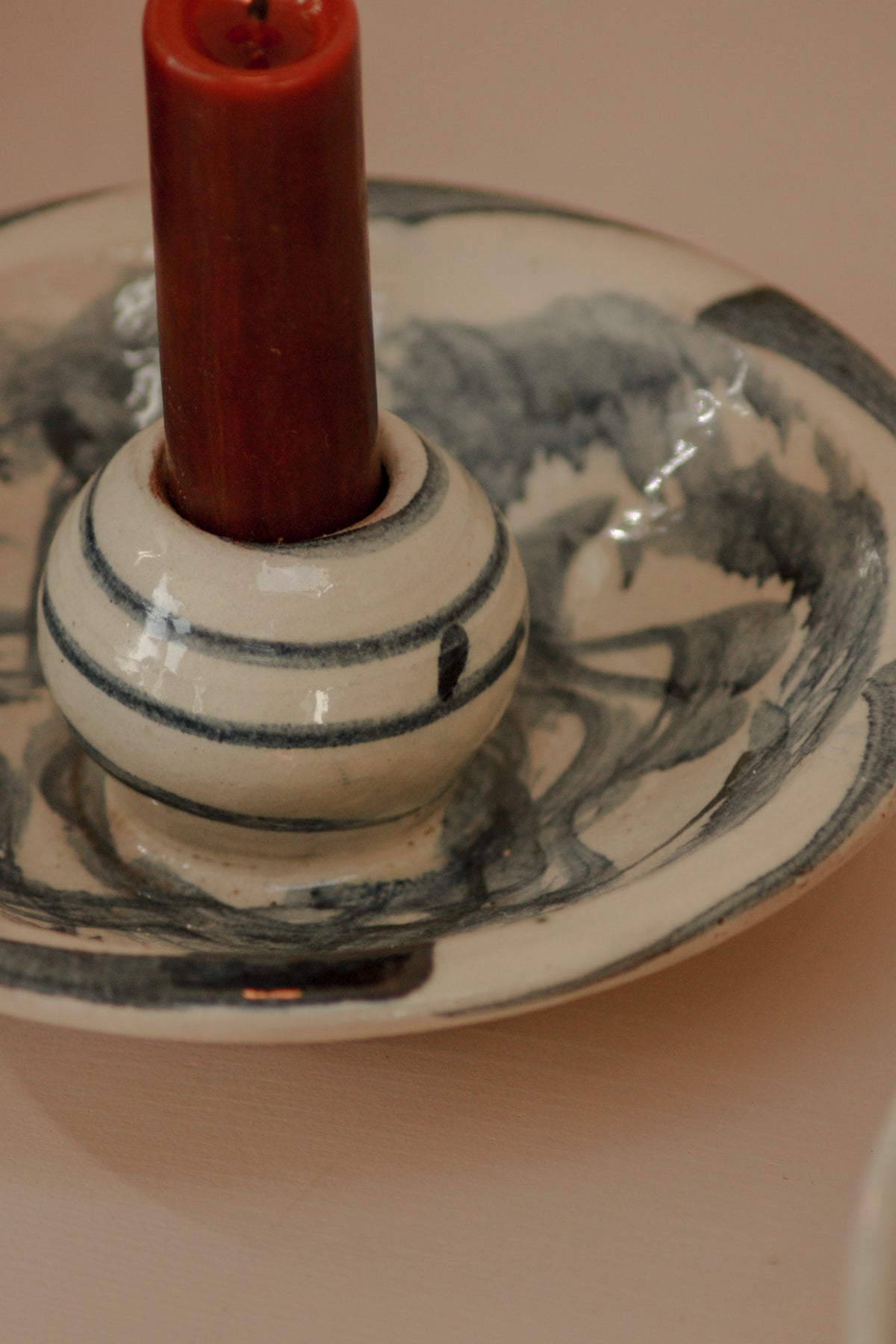 Vintage terracotta slip glaze candleholder