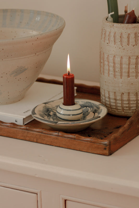 Vintage terracotta slip glaze candleholder
