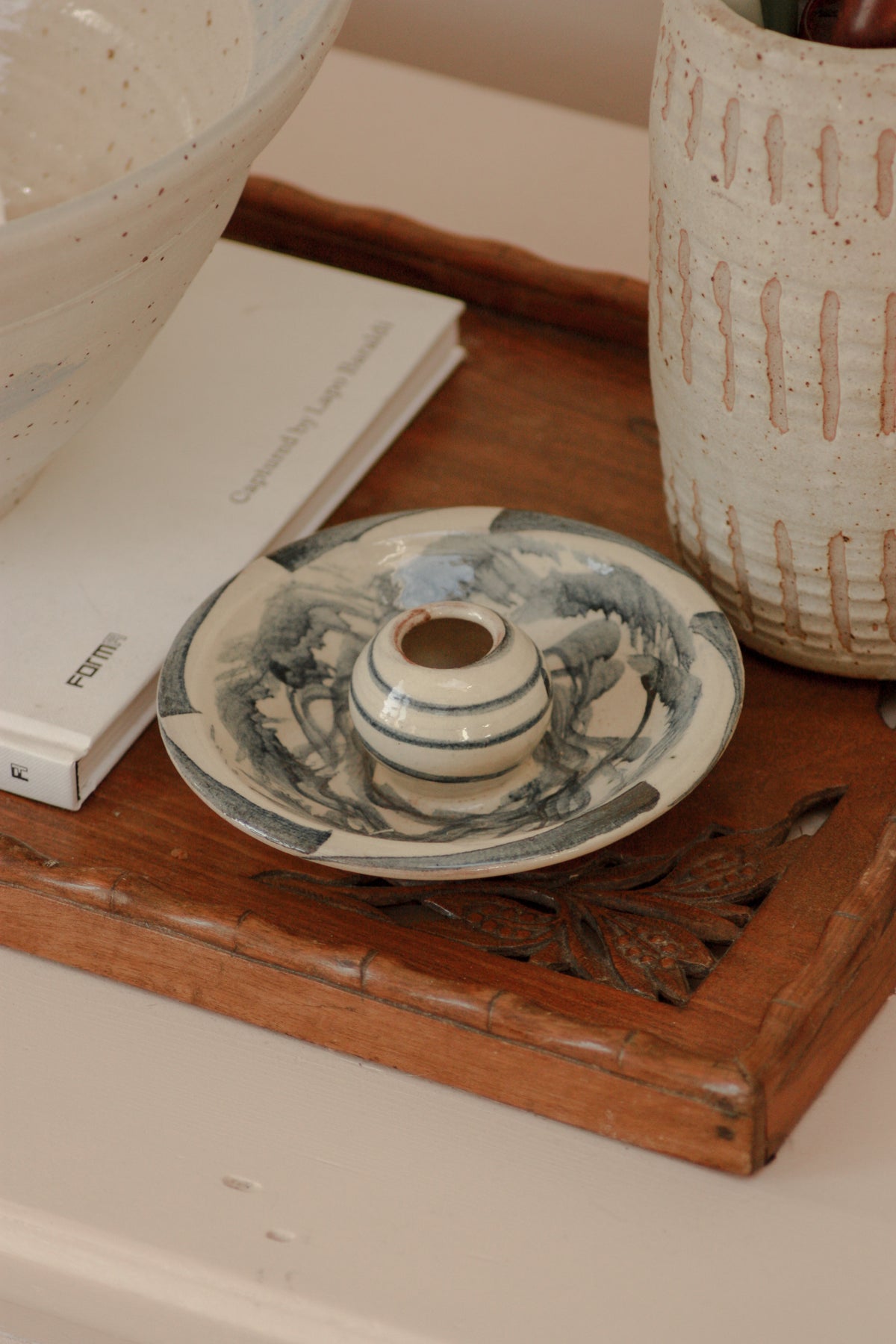 Vintage terracotta slip glaze candleholder