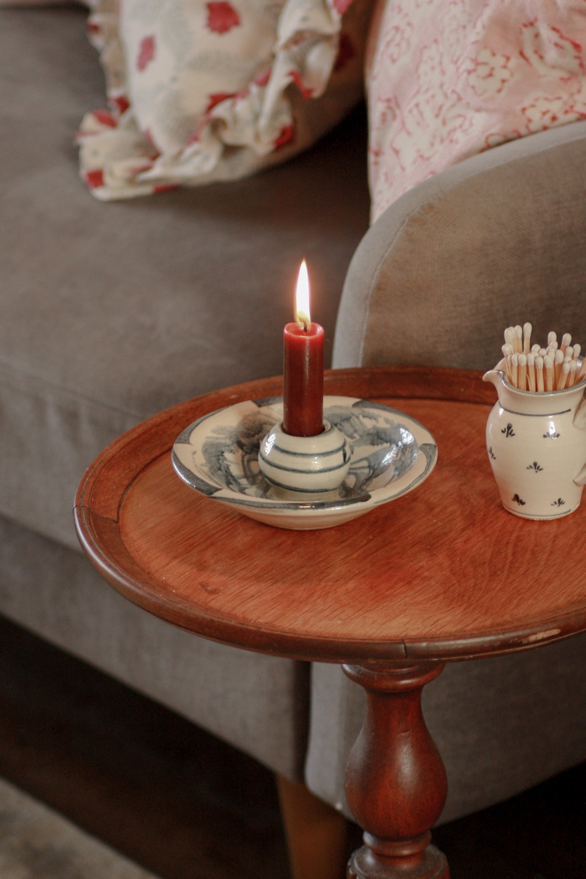 Vintage terracotta slip glaze candleholder