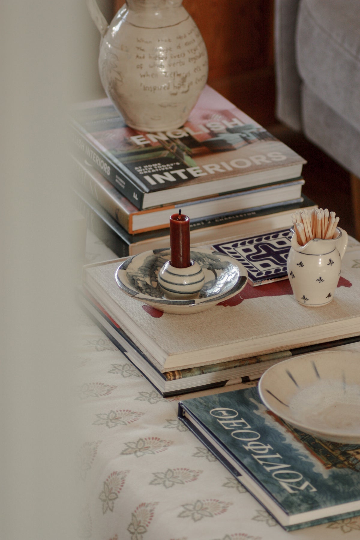 Vintage terracotta slip glaze candleholder